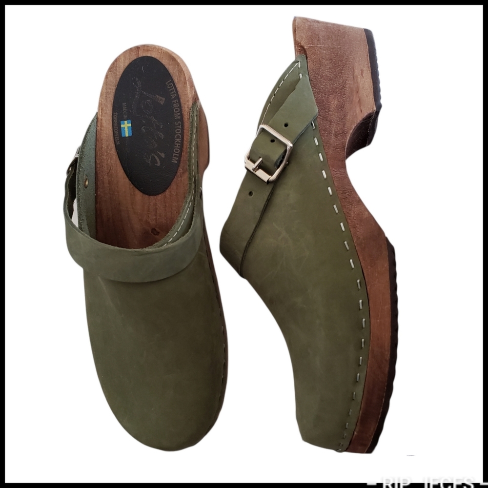 Lotta from stockholm olive green chunky clogs